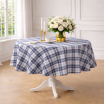 Okrągły obrus niebiesko-biały w kratę Blue Plaid