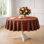 Okrągły obrus w szkocką kratę Red Tartan