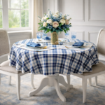 Okrągły obrus niebiesko-biały w kratę Blue Plaid - obrazek 2