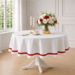 Okrągły obrus z czerwoną lamówką Atelier Rouge