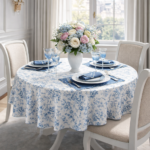 Okrągły obrus w stylu francuskim Toile de Jouy Blue