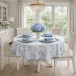 Okrągły obrus w stylu francuskim Toile de Jouy Blue - obrazek 3