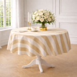 Okrągły obrus w beżowo-kremowe pasy Dandy Beige