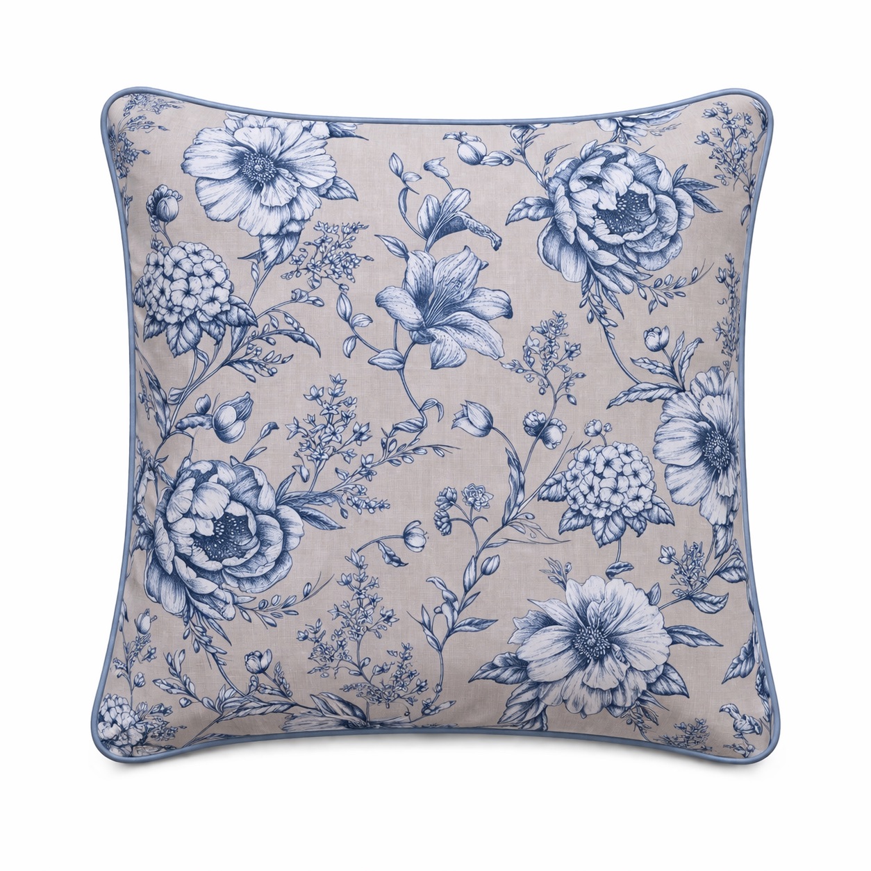 Poszewka Blossom Blue kwadrat 45x45 zdjęcie główne Poszewka z motywem kwiatów Blossom Blue – 45 × 45 cm - obrazek 1