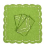 Haftowane zielone serwetki o kwiatowym kształcie Lime Petali Roseberry Home