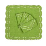 Haftowane zielone serwetki o kwiatowym kształcie Lime Petali Roseberry Home