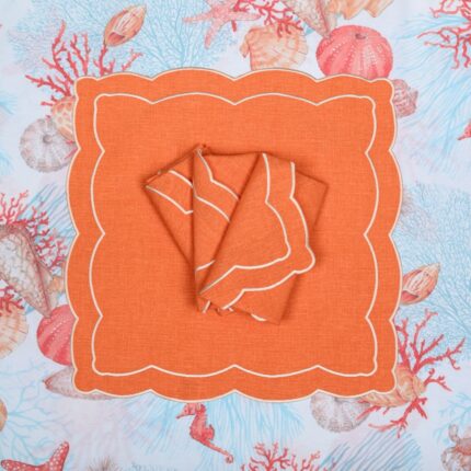 Pomarańczowe haftowane serwetki z falistym obrzeżem Orange Onde Roseberry Home