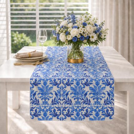 Niebieski bieżnik Majolica Blue Roseberry Home