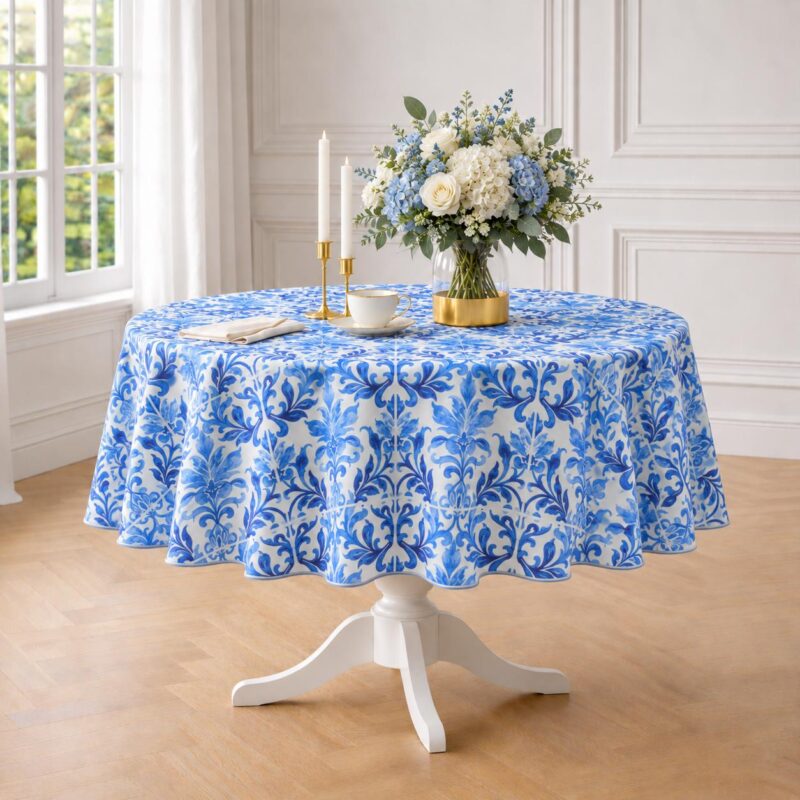 Okrągły obrus Maiolica Blue