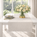 Bieżnik w drobną kratę Beige Gingham
