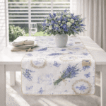 Dwustronny bieżnik z motywem lawendy Lavender & Beige Gingham – 50 × 150 cm