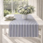 Dwustronny bieżnik z motywem kwiatowym Blossom Blue & Stripes – 50 × 150 cm - obrazek 2