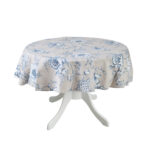 Okrągły obrus bawełniany w niebiesko-białe kwiaty Blossom Blue - obrazek 4